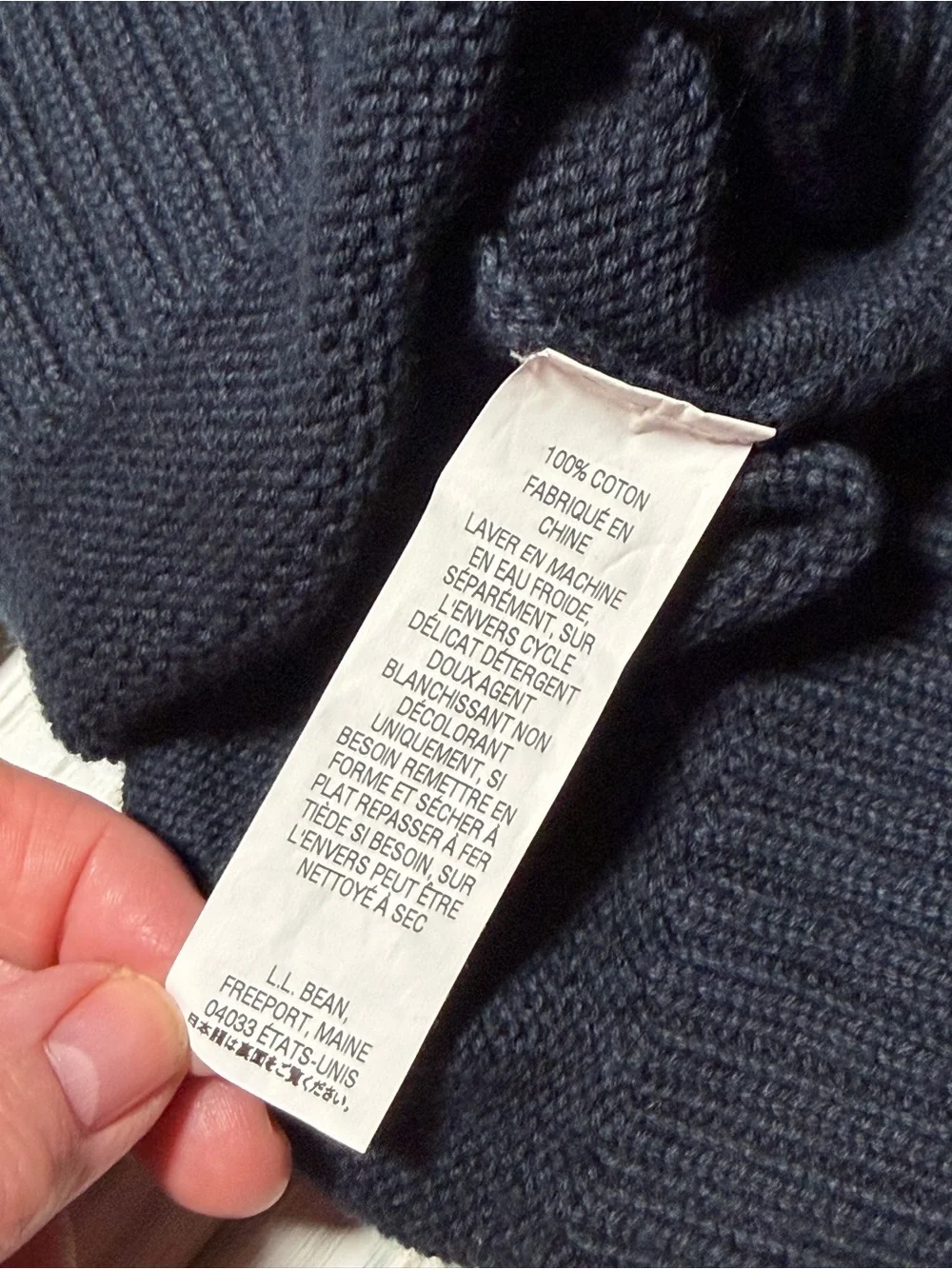 LL Bean Nordic Fair Isle Quarter Zip Sweater Mens Large Blue 100% Cotton Knit